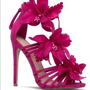 Fuchsia strappy flower stilettos (Shoedazzle)